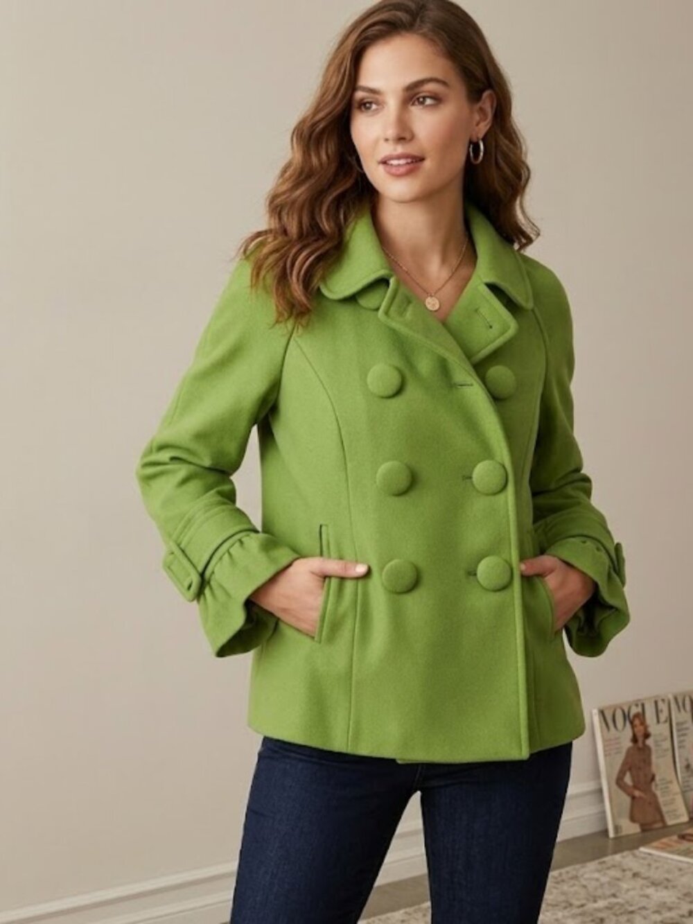 Antonio Melani Chartruese Green Wool blend Cuff detail Double breasted jacket,